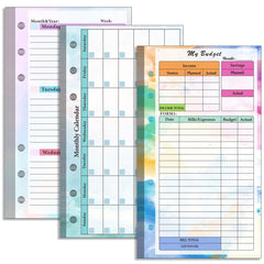 A6 6 Hole Budget Book Loose-leaf Replacement Core Handbook Insert,Spec:, Kit 1, 3 In 1, Monthly Plan 56 Sheets, Budget Page 56 Sheets, Weekly Plan 108 Sheets
