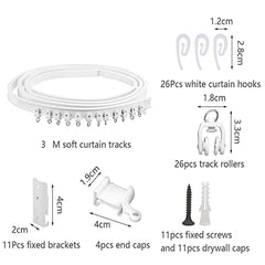 Model Steel Rail Bending Curtain Rail Flexible Guide Set, Size:, 3m White