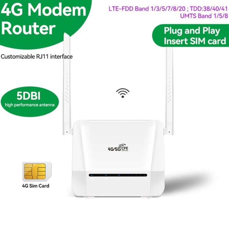 VR312 4G LTE Router 4G CPE FDD/TDD Card Mobile Router MOD Malay Version EU Plug, VR312 EU Plug White