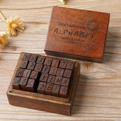 E13 28PCS/Set Vintage Wooden Alphabet and Number Diary Handbook DIY Stamps, Regular Capital, Regular Lowercase, Cursive Capital, Cursive Lowercase, Digital Weather