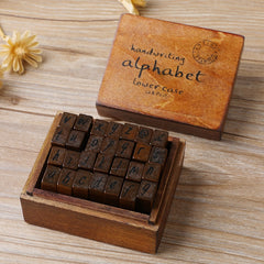 E13 28PCS/Set Vintage Wooden Alphabet and Number Diary Handbook DIY Stamps, Regular Capital, Regular Lowercase, Cursive Capital, Cursive Lowercase, Digital Weather