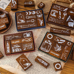 MOCARD 7 In 1 Wooden Stamp Set Handbook DIY Material, 7 In 1 Listening Wind, 7 In 1 Senyu Traveler, 7 In 1 Handicraft Diary, 7 In 1 Floating