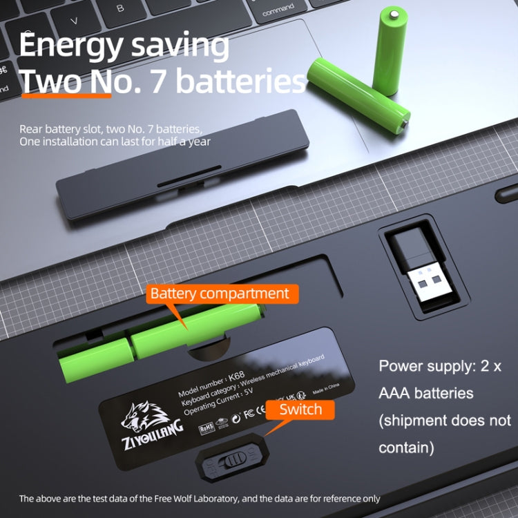 ZIYOU LANG K68 68 Keys Bluetooth Wireless Dual Model Mechanical Keyboard, Style:, Red Shaft Version (Shimmering), Green Shaft Version (Gray), Red Shaft Version (Gray)