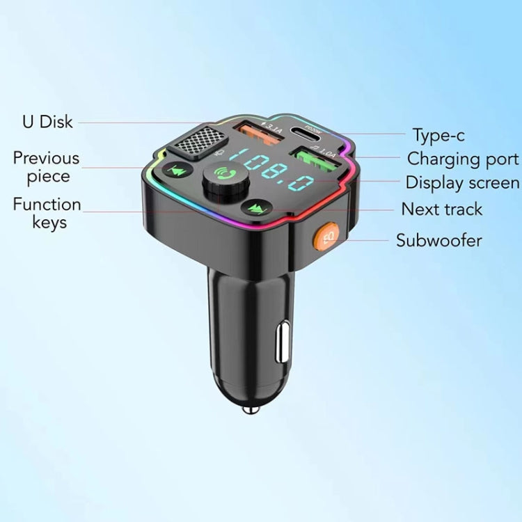 Car Bluetooth FM Transmitter PD Fast Charging Ambient Light, Q8
