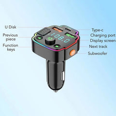 Car Bluetooth FM Transmitter PD Fast Charging Ambient Light, Q8