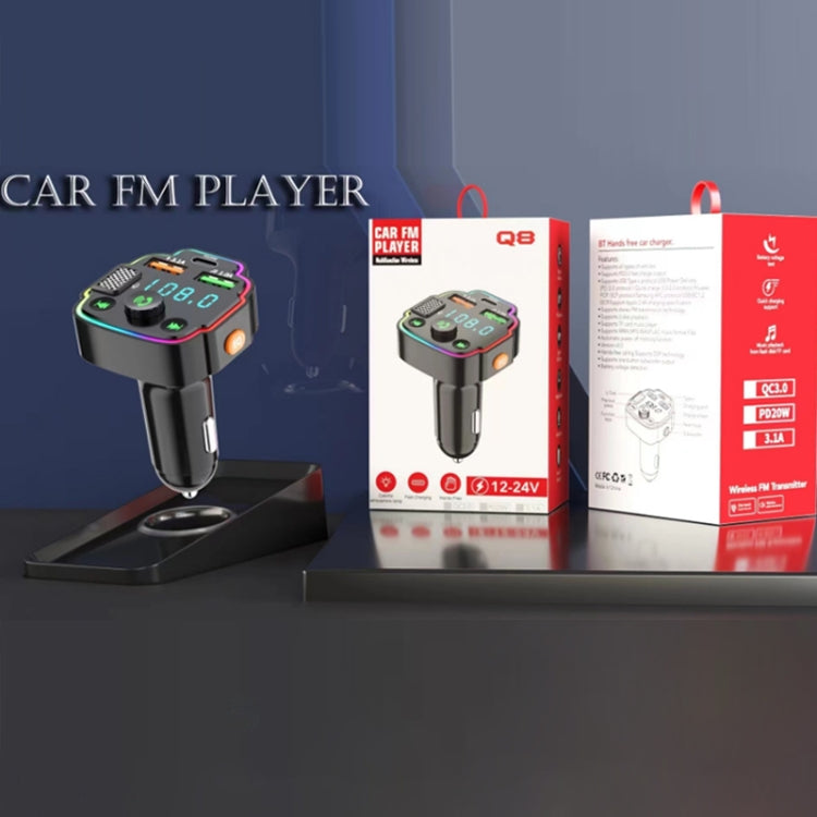 Car Bluetooth FM Transmitter PD Fast Charging Ambient Light, Q8
