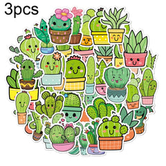 3 Sets 50PCS/Set Cartoon Cactus DIY Handbook Decorative Stickers Floral Laptop Waterproof Sticker, Cactus