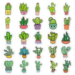3 Sets 50PCS/Set Cartoon Cactus DIY Handbook Decorative Stickers Floral Laptop Waterproof Sticker, Cactus