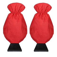 2pcs Winter Warm Car Snow Shoveling Gloves Deicing Snow Scraper, Red, Black