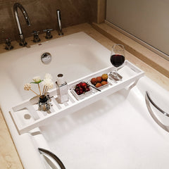 Bamboo Non-slip Bathtub Shelf Multifunctional Soaking Shelf, Bamboo Color, White