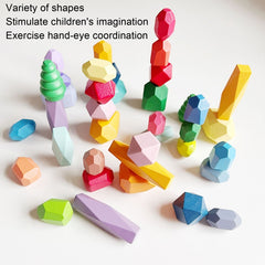 Children Early Teachings Stack Stone Building Blocks Wood Stack Stone Toys, 38 Grains Combination B