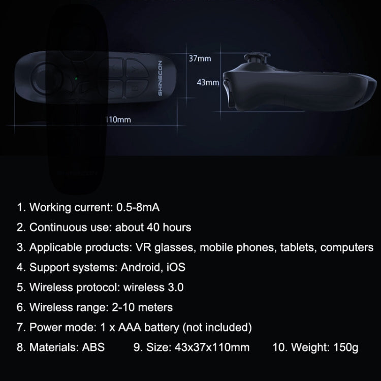VR SHINECON SC-B03 VR Game Wireless Bluetooth Remote Control Handle Selfie Stick Remote Control Video Playback, SC-B03