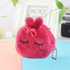 2pcs Children Cartoon Plush Three-dimensional Key Coin Purse, Panda, Shy Rabbit, Strawberry Rabbit, Shy Bear, Yellow Duckling, Chick, Black Rabbit, Red Strawberry, Red Cat Eagle, Blue Panda, Ladybug, Frog