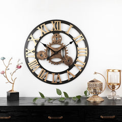 Vintage Wooden Round Gear Silent Wall Clock, Rome Number 58cm 6 Gears Golden, Rome Number  58cm  6 Gears  Silver, Rome Number  58cm 4 Gears Golden, Rome Number  58cm 4 Gears Silver, Number 58cm 4 Gears Golden, Number 58cm 4 Gears Silver                ...