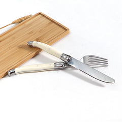 Stainless Steel Knife Fork Spoon Set Plastic Handle Western Tableware, 6 Tea Spoons, 6 Forks, 6 Spoons