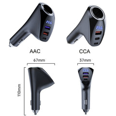 Car Charger Multifunctional Digital Display QC Charging Cigarette Lighter Adapter, AAC Dual USB, CCA Dual PD
