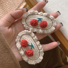 B316 2pcs Cute Woolen Knitting Hairpin Sweet and Versatile Handmade Side Clip, Beige, Cherry, Coffee Smiley Face, Gray Smiley Face, Beige Smiley Face, Light Grey, Black Bow, White Rose, Black Rose, White Plush, Green Plush, Pink Plush, Black Rhinestone...