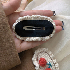 B316 2pcs Cute Woolen Knitting Hairpin Sweet and Versatile Handmade Side Clip, Beige, Cherry, Coffee Smiley Face, Gray Smiley Face, Beige Smiley Face, Light Grey, Black Bow, White Rose, Black Rose, White Plush, Green Plush, Pink Plush, Black Rhinestone...