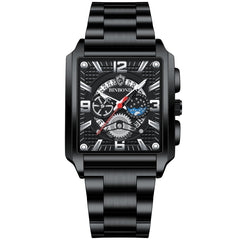 BINBONG B6575 Men Vintage Square Multifunctional Waterproof Luminous Quartz Watch, Black-Rose Gold-Black-Rose, Black-Black-Black-White, Black-Black-Black-Rose, Full Gold-Black, White-Black, White-White, Brown Leather-Rose Gold-Black                    ...