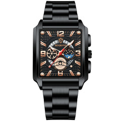 BINBONG B6575 Men Vintage Square Multifunctional Waterproof Luminous Quartz Watch, Black-Rose Gold-Black-Rose, Black-Black-Black-White, Black-Black-Black-Rose, Full Gold-Black, White-Black, White-White, Brown Leather-Rose Gold-Black                    ...