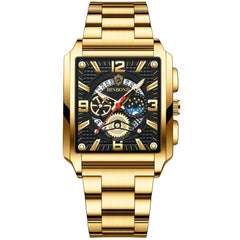 BINBONG B6575 Men Vintage Square Multifunctional Waterproof Luminous Quartz Watch, Black-Rose Gold-Black-Rose, Black-Black-Black-White, Black-Black-Black-Rose, Full Gold-Black, White-Black, White-White, Brown Leather-Rose Gold-Black                    ...
