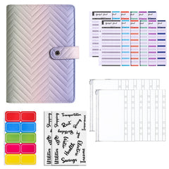 A6 PU Macaron Gradient Color Loose-leaf Notepad Notebook Budget Book, Gradient Black, Gradient Purple, Gradient Pink