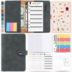 H666 A6 Loose-leaf Binder Cash Budget Handbook Vintage PU Leather Notebook with Window, H666 Taro Purple, H666 Pink, H666 Light Gray, H666 Dark Gray, H666 Amber Brown, H666 Treasure Blue, H666 Denim Blue, H666 Retro Green