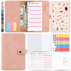 H666 A6 Loose-leaf Binder Cash Budget Handbook Vintage PU Leather Notebook with Window, H666 Taro Purple, H666 Pink, H666 Light Gray, H666 Dark Gray, H666 Amber Brown, H666 Treasure Blue, H666 Denim Blue, H666 Retro Green