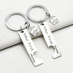 Stainless Steel Titanium Steel Keychain House Pendant, House Keychain