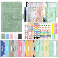 A6 Crocodile Pattern PU Leather Loose-Leaf Binder Budget Notebook Cash Envelope Organizer, Crocodile Pattern (Pink), Crocodile Pattern (Glaze Blue), Crocodile Pattern (Rock Gray), Crocodile Pattern (Bean Green), Crocodile Pattern (Warm White)