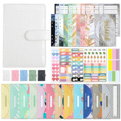 A6 Crocodile Pattern PU Leather Loose-Leaf Binder Budget Notebook Cash Envelope Organizer, Crocodile Pattern (Bean Green), Crocodile Pattern (Warm White), Crocodile Pattern (Pink), Crocodile Pattern (Glaze Blue), Crocodile Pattern (Rock Gray)