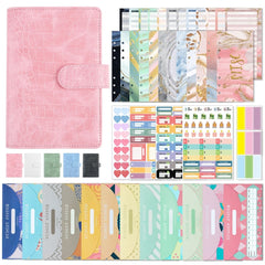 A6 Crocodile Pattern PU Leather Loose-Leaf Binder Budget Notebook Cash Envelope Organizer, Crocodile Pattern (Pink), Crocodile Pattern (Glaze Blue), Crocodile Pattern (Rock Gray), Crocodile Pattern (Bean Green), Crocodile Pattern (Warm White)