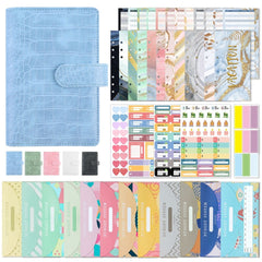 A6 Crocodile Pattern PU Leather Loose-Leaf Binder Budget Notebook Cash Envelope Organizer, Crocodile Pattern (Pink), Crocodile Pattern (Glaze Blue), Crocodile Pattern (Rock Gray), Crocodile Pattern (Bean Green), Crocodile Pattern (Warm White)