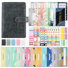 A6 Crocodile Pattern PU Leather Loose-Leaf Binder Budget Notebook Cash Envelope Organizer, Crocodile Pattern (Pink), Crocodile Pattern (Glaze Blue), Crocodile Pattern (Rock Gray), Crocodile Pattern (Bean Green), Crocodile Pattern (Warm White)