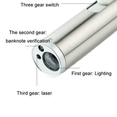 3 in 1 USB Rechargeable Flashlight Infrared Laser Pen Currency Detector Lamp, Silver