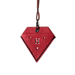 Car Pendant Triangular Ping An Charm Bag Leather Rearview Mirror Ornament, Triangular Red