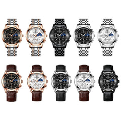 BINBOND B3591 30m Waterproof Luminous Calendar Men Watch, Rose Gold-Black, Rose Gold-White, Black Steel-Black, White Steel-Black, White Steel-White, Brown Leather-Rose-Black, Brown Leather-Rose-White, Black Leather-White-Black, Brown Leather-White-Whit...