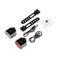 Bicycle Headlight Double T6 Lamp Beads + 16 LED Tail Light Set Rechargeable Helmet Warning Light