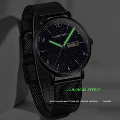 BINBOND B3820 30M Waterproof Ultra-thin Quartz Luminous Starry Watch, Black Net-Black-Starry, White Net-White-Starry, Black Leather-Black-Starry, Black Leather-White-Starry, Black Net-Rose Gold-Starry, Black Leather-Rose Gold-Starry                    ...
