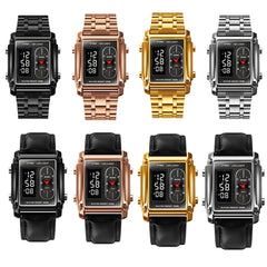 SKMEI 1868 Square Double Display Waterproof Men Watch, Style:, Steel Belt (Rose Gold), Leather Belt (Rose Gold)