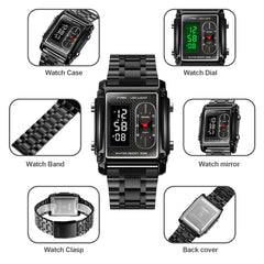 SKMEI 1868 Square Double Display Waterproof Men Watch, Style:, Steel Belt (Rose Gold), Leather Belt (Rose Gold)