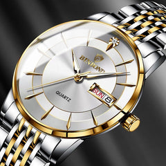 BINBOND B2077 30M Waterproof Quartz Luminous Watch Butterfly Buckle Men's Steel Belt Watch