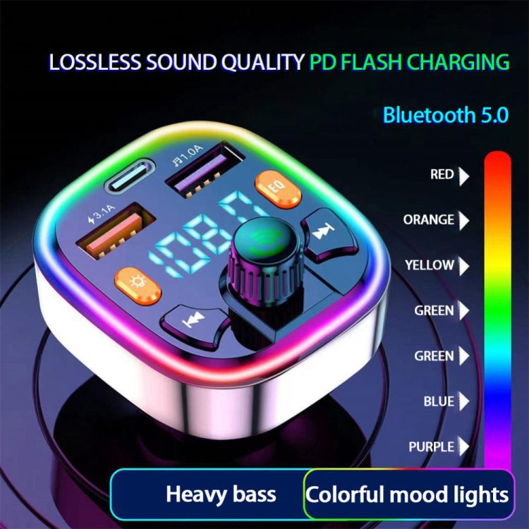 3.1A USB+PD Bluetooth Car Charger Car FM Transmitter Colorful Lighting, Q3, Q5, Q7