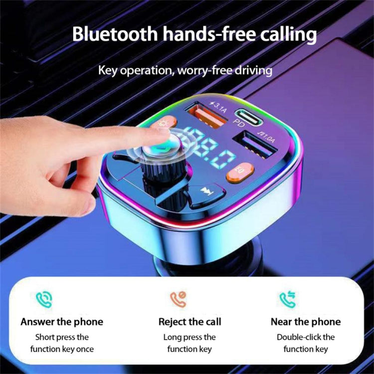 3.1A USB+PD Bluetooth Car Charger Car FM Transmitter Colorful Lighting, Q3, Q5, Q7
