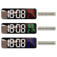 671  Mirror Screen Digital LED Alarm Clock USB Plug-in/Battery Dual-use With Temperature/Humidity Display, 671 (Black Shell White Blue), 671 (Black Shell White Green), 671 (Black Shell White Red)