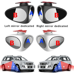 2 in 1 Car Blind Spot Mirror Reversing Parking Wide Angle Mirror 360 Degree Rotation Adjustable Convex Rear View Mirror, 2 in 1 Black Left