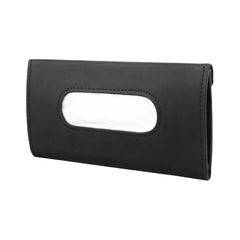 Car Sun Visor Tissue Holder Leather Hanging Storage Box, Black, Beige