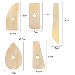 Wooden Skeleton Knife Pottery Scraper Handmade Tools, 5pcs/set
