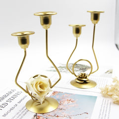 Wrought Iron Double-Headed Candle Holder Party Wedding Table Decoration Candlesticks, Silk, Iron