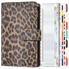 A6 Leopard Print Cash Budget Notebook  Loose Leaf Financial Management Notepad, Light Brown, Deep Brown, Beige Brown, Blue, Pink, Cow Pattern Black White